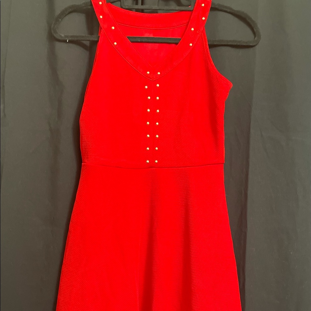 Juniors Red A-line dress with gold accents